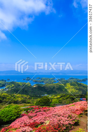 Azalea and Kujukushima Island of Nagasuyama Park [Kacho Town, Sasebo City, Nagasaki Prefecture] 38617437