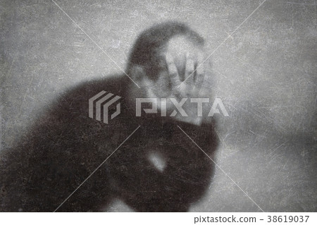 Depression. Broken man behind a dusty glass Depression. Broken man behind a dusty glass 38619037