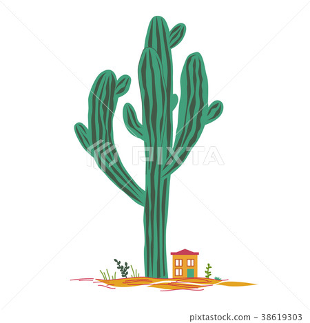 Cute cartoon illustration with high saguaro cactus Cute cartoon illustration with high saguaro cactus 38619303