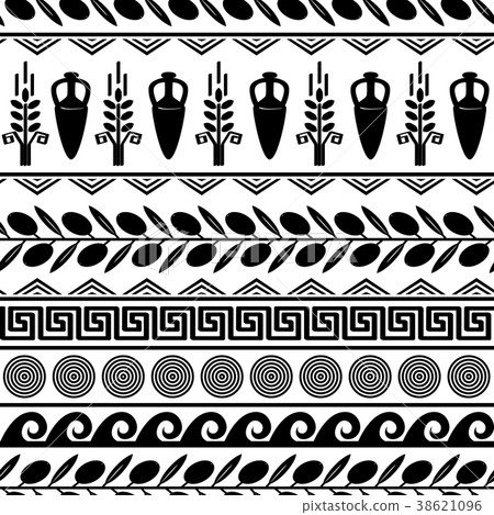 Seamless pattern with olives, wheat, amphora Seamless pattern with olives, wheat, amphora 38621096