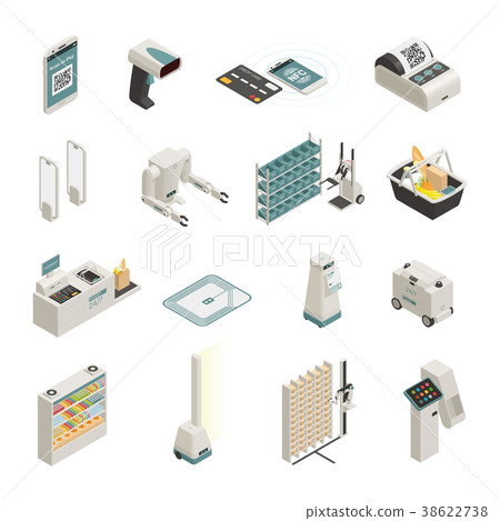 Shopping Technologies Isometric Icons Set 38622738