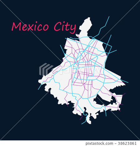 Flat color map of Mexico City, Mexico. City Plan Flat color map of Mexico City, Mexico. City Plan 38623861