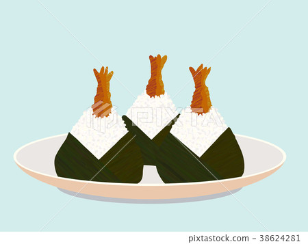 Set of shrimp onigiri on the plate. Asian snack. 38624281