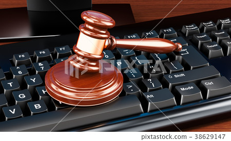 Computer keyboard with wooden gavel Computer keyboard with wooden gavel 38629147