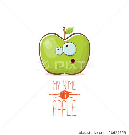 vector funny cartoon cute green apple character 38629259