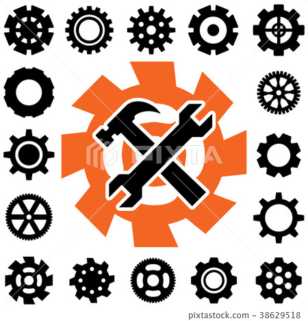 Service tool icons with gear and spanner Service tool icons with gear and spanner 38629518