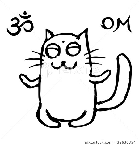 Funny cat Tik meditates in lotus position. Vector Funny cat Tik meditates in lotus position. Vector 38630354