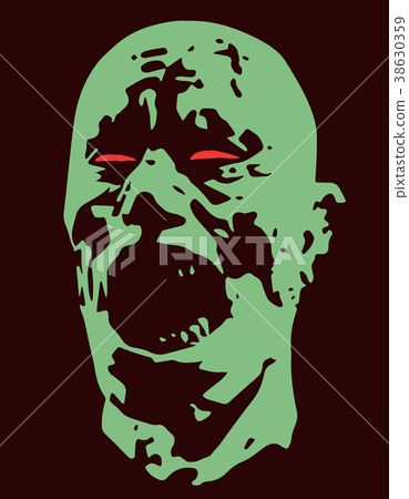 Green zombie screams head. Vector illustration. 38630359