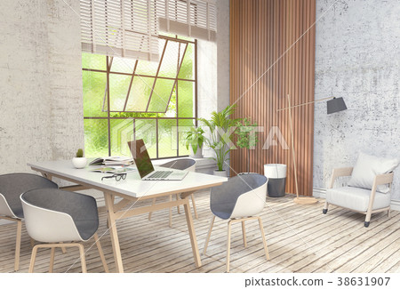 Interior room working area and computer. 3d render 38631907