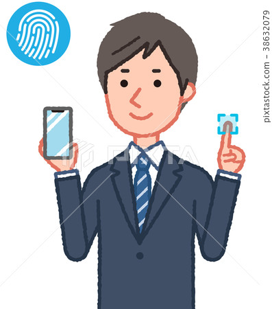 Man doing fingerprint authentication of smartphone - Stock Illustration ...