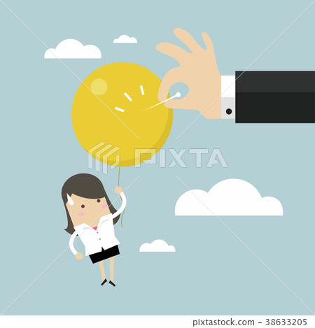 Businessman hand pushing needle to pop the balloon 38633205