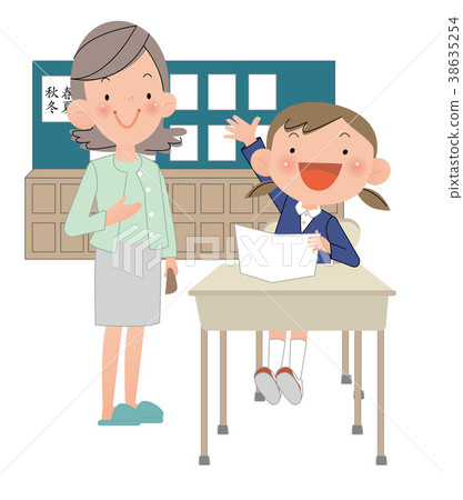 A mother and an elementary school girl who visits a class. A mother and an elementary school girl who visits a class. 38635254
