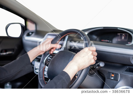 Hand holding steering wheel in modern Hand holding steering wheel in modern 38636678
