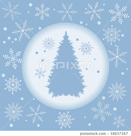 Christmas tree silhouette with snowflakes 38637167