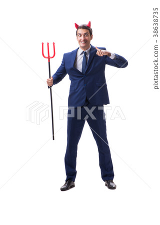 Evil devil businessman with pitchfork isolated on 38638735