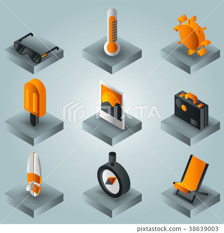 Summer gradient isometric icons Summer gradient isometric icons 38639003