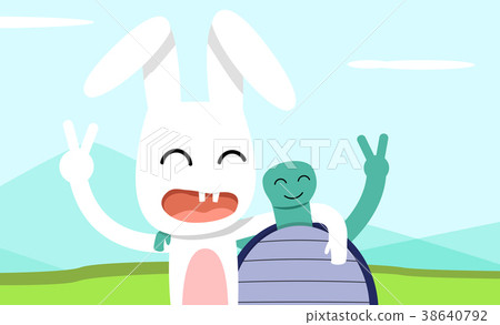 Hare and tortoise take pictures together, vector Hare and tortoise take pictures together, vector 38640792