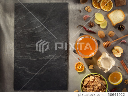 healthy food on stone table 38641922