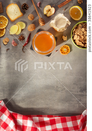 healthy food on stone table healthy food on stone table 38641923