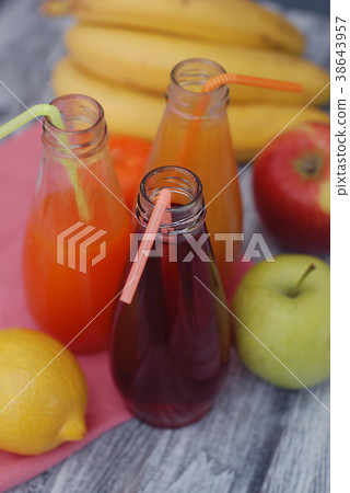 Juice Glasses of freshly Fruit juice with colorful 38643957