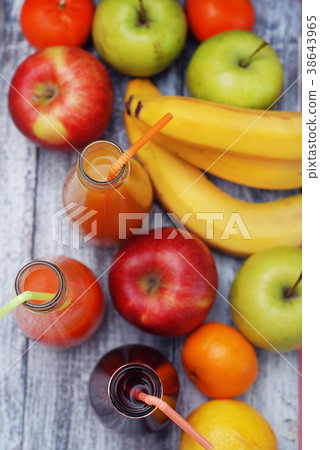 Juice Glasses of freshly Fruit juice with colorful 38643965