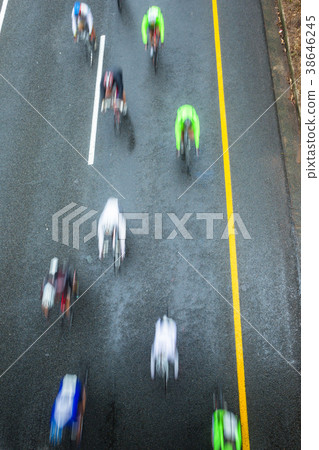Cycling Riders Motion Blur Overhead Cycling Riders Motion Blur Overhead 38646245