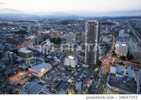 Sunset view from the landmark building observation lobby of Koriyama Station west exit which is the highest in Fukushima Prefecture 38647393