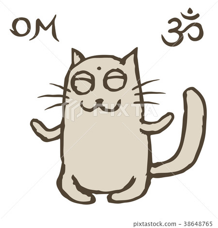 Cartoon cat Tik sits immersed in nirvana. Vector 38648765