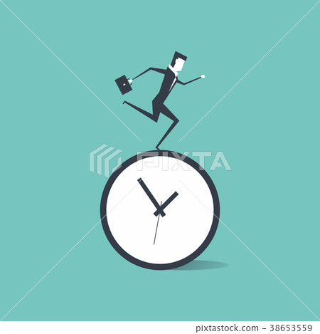 Businessman running on time clock. Businessman running on time clock. 38653559