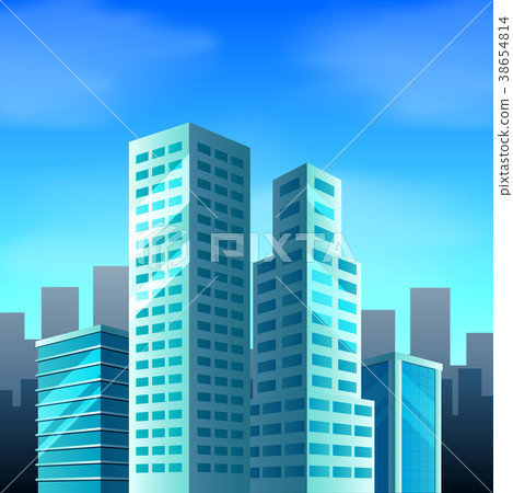 City scene with tall buildings - Stock Illustration [38654814] - PIXTA