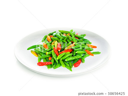 chili spur pepper white plate on white background chili spur pepper white plate on white background 38656425