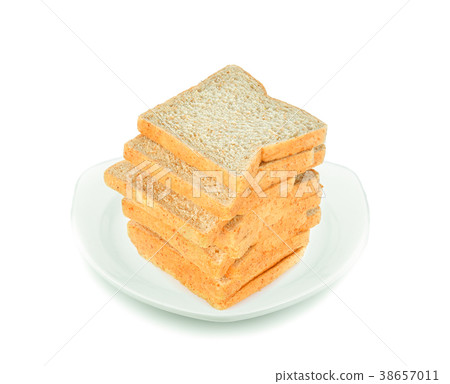 sliced bread in plate isolated on white background sliced bread in plate isolated on white background 38657011