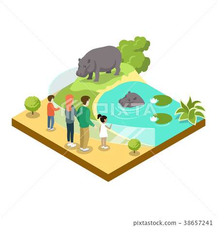 Cage with hypopotamuses isometric 3D icon Cage with hypopotamuses isometric 3D icon 38657241
