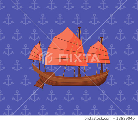 Sailing poster with ancient oriental boat Sailing poster with ancient oriental boat 38659040