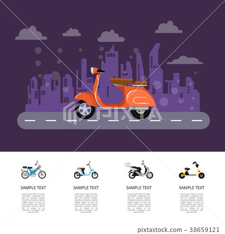 Old style moped on road poster in flat style Old style moped on road poster in flat style 38659121