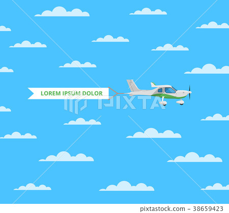 Small screw aircraft with banner in sky 38659423