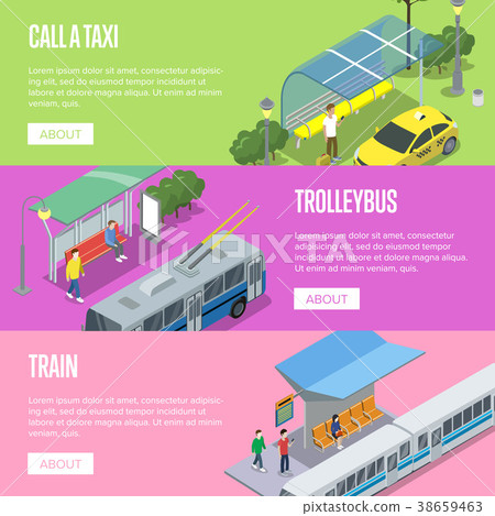 Trolleybus, taxi and train station posters 38659463