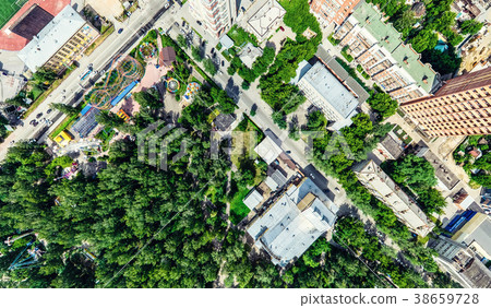 Aerial city view with crossroads and roads, houses 38659728