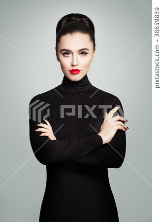 Perfect Young Model Woman wearing Black Roll Dress 38659839