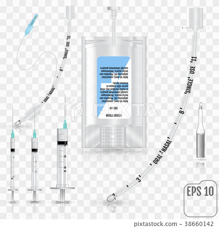 Realistic Intravenous fluid, syringe, test tubes, 38660142