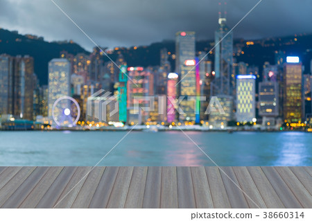 Blurred bokeh light Hong Kong central business Blurred bokeh light Hong Kong central business 38660314