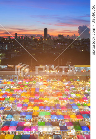 Night Flea market aerial view in Bangkok city Night Flea market aerial view in Bangkok city 38660356