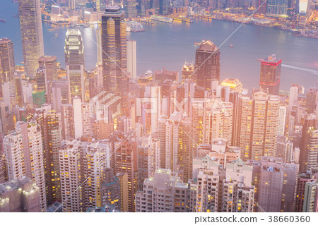 Night aerial view Hong Kong tall Night aerial view Hong Kong tall 38660360