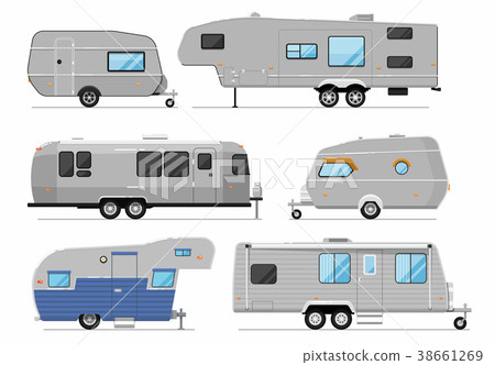 Camping trailer isolated on white set 38661269