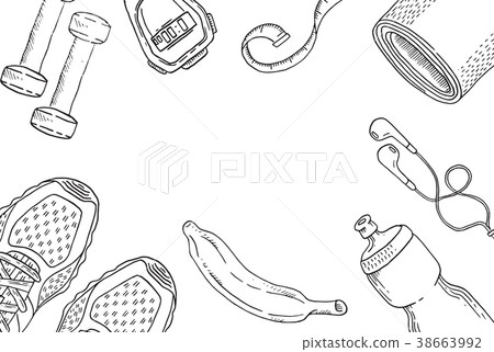 White background with fitness equipment  38663992