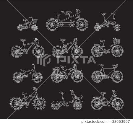 Big flat graphic design set of different bicycles. Big flat graphic design set of different bicycles. 38663997