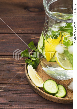Detox drink with cucumber, lemon and mint Detox drink with cucumber, lemon and mint 38664257