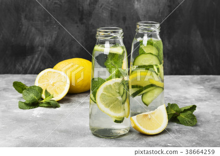 Detox drink with cucumber, lemon and mint Detox drink with cucumber, lemon and mint 38664259