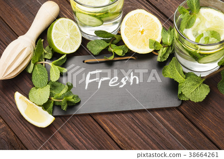 Detox drink with cucumber, lemon and mint Detox drink with cucumber, lemon and mint 38664261