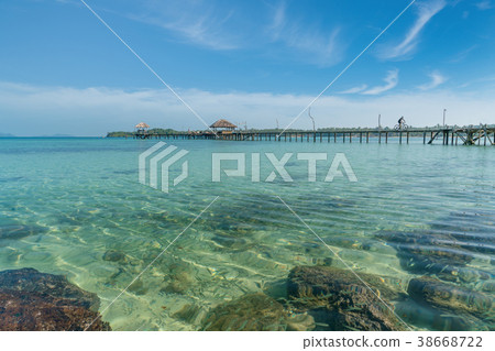 Wooden pier with tropical hut at resort in Phuket 38668722